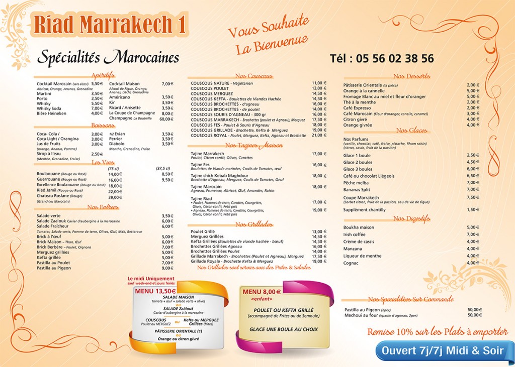 Menu Restaurant Marocain Word Menu Restaurant Marocain Word
